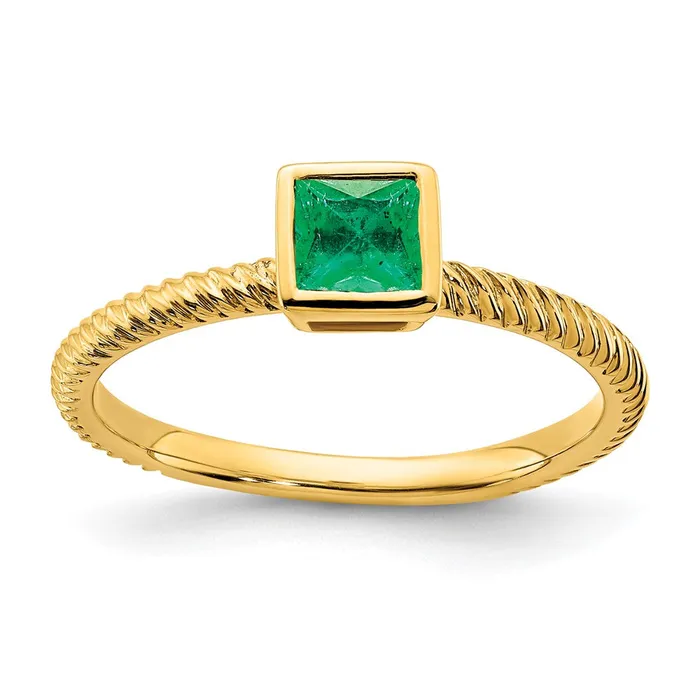 Goldia Rings 14K Yellow Gold Square Bezel Emerald Ring