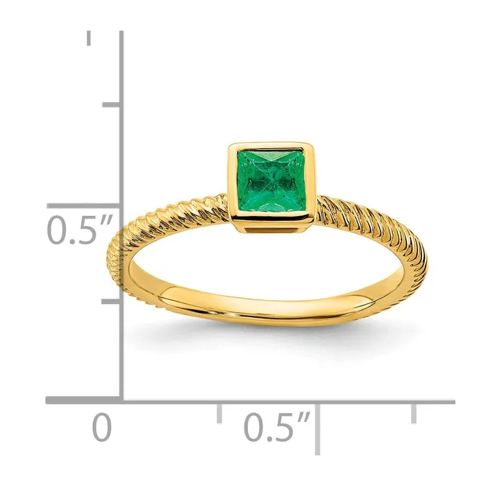 Goldia Rings 14K Yellow Gold Square Bezel Emerald Ring