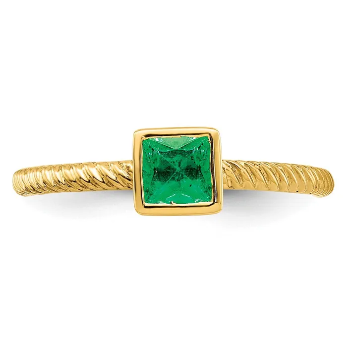 Goldia Rings 14K Yellow Gold Square Bezel Emerald Ring