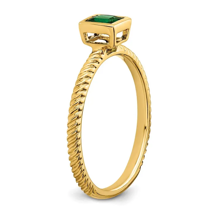 Goldia Rings 14K Yellow Gold Square Bezel Emerald Ring