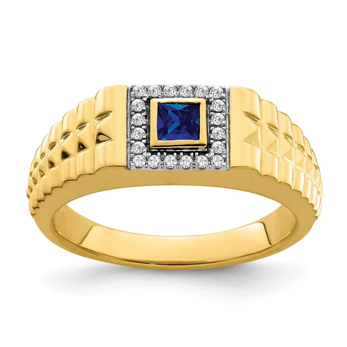 Goldia Rings 14K Yellow Gold Square Sapphire and Real Diamond Mens Ring Goldia Rings 14K Yellow Gold Square Sapphire and Real Diamond Mens Ring