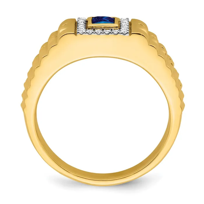 Goldia Rings 14K Yellow Gold Square Sapphire and Real Diamond Mens Ring