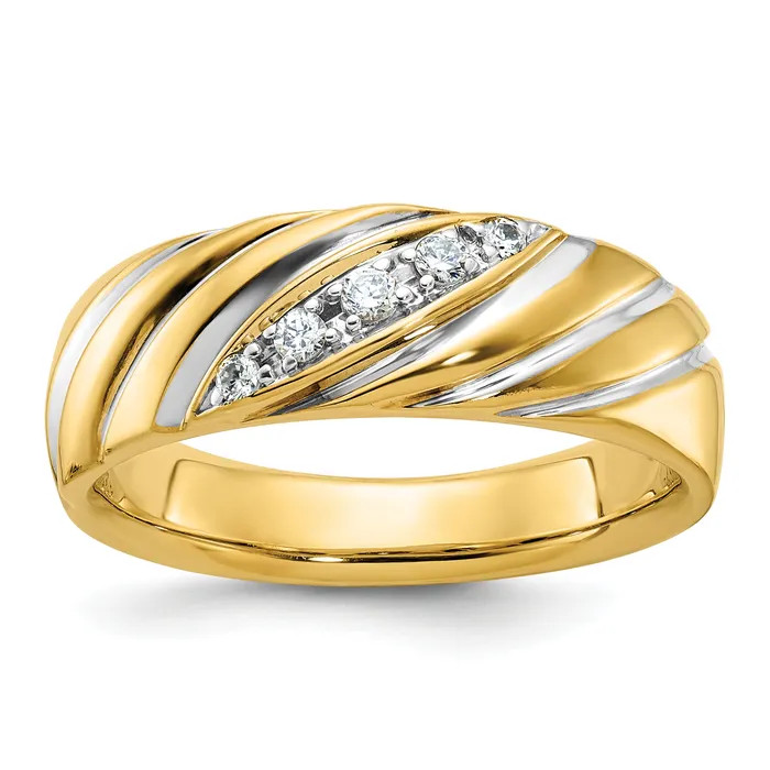 Goldia Rings 14k Yellow Rhodium with White 16 Ct Lab Grown Diamond VSSI G Polished and Grooved Mens Ring Goldia Rings 14k Yellow Rhodium with White 16 Ct Lab Grown Diamond VSSI G Polished and Grooved Mens Ring
