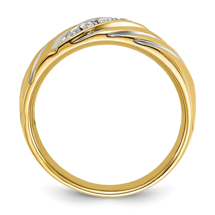 Goldia Rings 14k Yellow Rhodium with White 16 Ct Lab Grown Diamond VSSI G Polished and Grooved Mens Ring