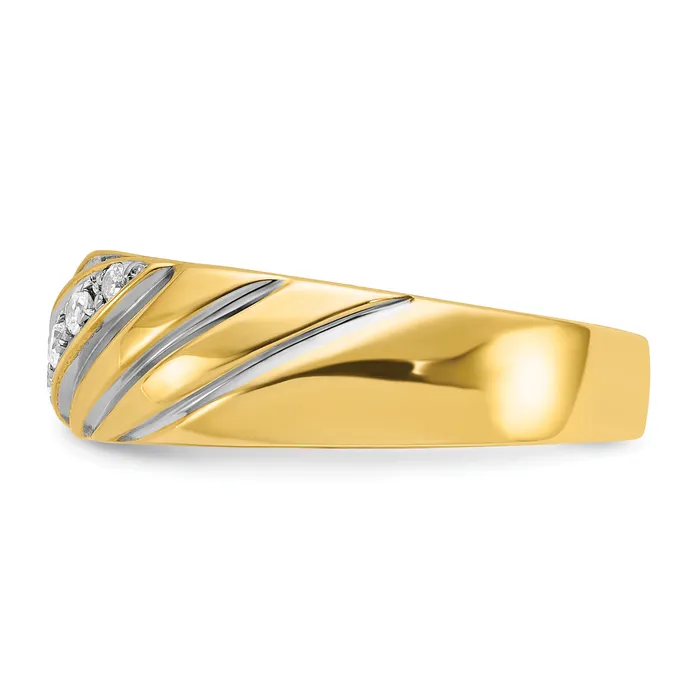 Goldia Rings 14k Yellow Rhodium with White 16 Ct Lab Grown Diamond VSSI G Polished and Grooved Mens Ring