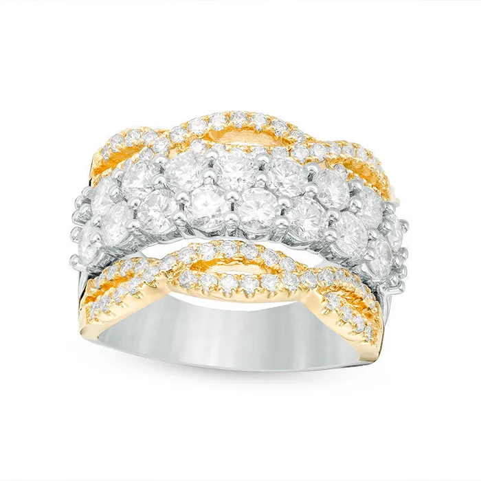 Goldia Rings 20 CT TW Natural Diamond Two Row Twist Edge Band in Solid 14K TwoTone Gold Goldia Rings 20 CT TW Natural Diamond Two Row Twist Edge Band in Solid 14K TwoTone Gold
