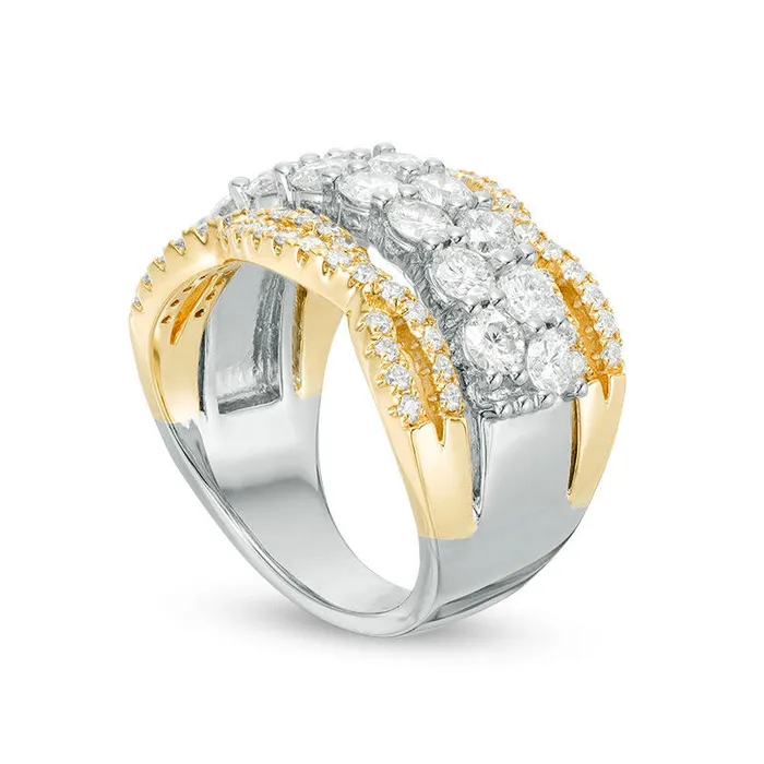 Goldia Rings 20 CT TW Natural Diamond Two Row Twist Edge Band in Solid 14K TwoTone Gold Goldia Rings 20 CT TW Natural Diamond Two Row Twist Edge Band in Solid 14K TwoTone Gold