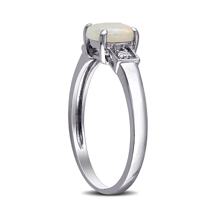 Goldia Rings 60mm CushionCut Cabochon Opal and 005 CT TW Natural Diamond Antique VintageStyle Ring in Sterling Silver Goldia Rings 60mm CushionCut Cabochon Opal and 005 CT TW Natural Diamond Antique VintageStyle Ring in Sterling Silver