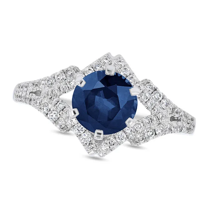 Goldia Rings 65mm Blue Sapphire and 038 CT TW Natural Diamond Geometric Frame Split Shank Engagement Ring in Solid 14K White Gold Goldia Rings 65mm Blue Sapphire and 038 CT TW Natural Diamond Geometric Frame Split Shank Engagement Ring in Solid 14K White Gold