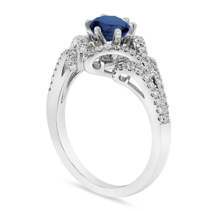 Goldia Rings 65mm Blue Sapphire and 038 CT TW Natural Diamond Geometric Frame Split Shank Engagement Ring in Solid 14K White Gold Goldia Rings 65mm Blue Sapphire and 038 CT TW Natural Diamond Geometric Frame Split Shank Engagement Ring in Solid 14K White Gold