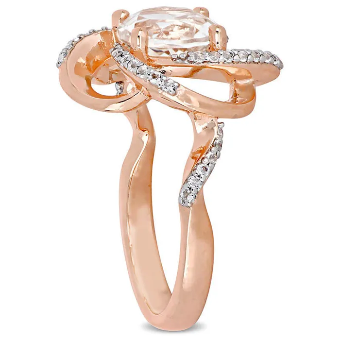 Goldia Rings 80mm White Topaz Flower Swirl Frame Ring in Sterling Silver with Rose Rhodium Goldia Rings 80mm White Topaz Flower Swirl Frame Ring in Sterling Silver with Rose Rhodium
