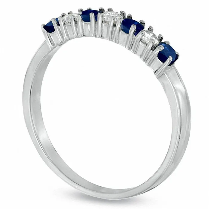 Goldia Rings Blue Sapphire and 014 CT TW Natural Diamond Seven Stone Band in Solid 14K White Gold Goldia Rings Blue Sapphire and 014 CT TW Natural Diamond Seven Stone Band in Solid 14K White Gold