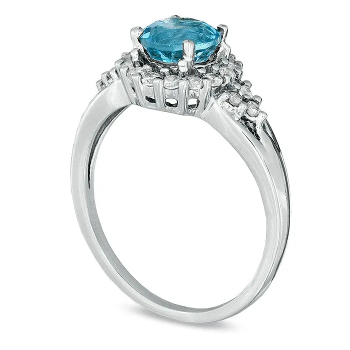 Goldia Rings Blue Topaz and 025 CT TW Natural Diamond Frame Ring in Solid 10K White Gold Goldia Rings Blue Topaz and 025 CT TW Natural Diamond Frame Ring in Solid 10K White Gold