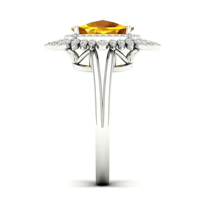 Goldia Rings CushionCut Citrine and White Topaz Frame Split Shank Sunflower Ring in Solid 10K White Gold Goldia Rings CushionCut Citrine and White Topaz Frame Split Shank Sunflower Ring in Solid 10K White Gold