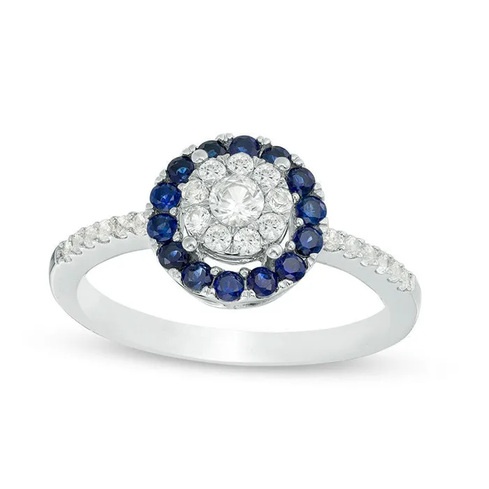 Goldia Rings LabCreated Blue and White Sapphire Double Frame Ring in Sterling Silver Goldia Rings LabCreated Blue and White Sapphire Double Frame Ring in Sterling Silver