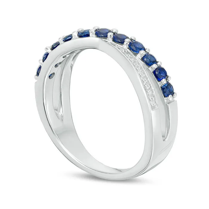 Goldia Rings LabCreated Blue Sapphire and Diamond Accent CrissCross Ring in Sterling Silver Goldia Rings LabCreated Blue Sapphire and Diamond Accent CrissCross Ring in Sterling Silver