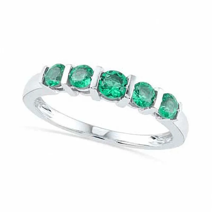 Goldia Rings LabCreated Emerald Five Stone Anniversary Band in Solid 10K White Gold Goldia Rings LabCreated Emerald Five Stone Anniversary Band in Solid 10K White Gold
