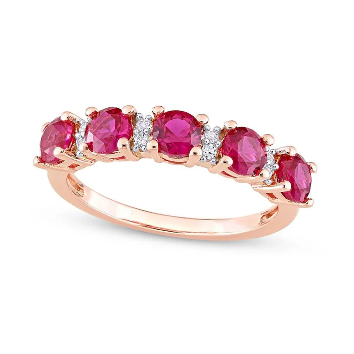 Goldia Rings LabCreated Ruby and White LabCreated Sapphire Five Stone Duo Stackable Band in Sterling Silver with Rose Rhodium Goldia Rings LabCreated Ruby and White LabCreated Sapphire Five Stone Duo Stackable Band in Sterling Silver with Rose Rhodium