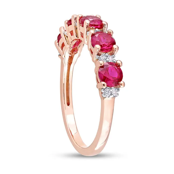 Goldia Rings LabCreated Ruby and White LabCreated Sapphire Five Stone Duo Stackable Band in Sterling Silver with Rose Rhodium Goldia Rings LabCreated Ruby and White LabCreated Sapphire Five Stone Duo Stackable Band in Sterling Silver with Rose Rhodium