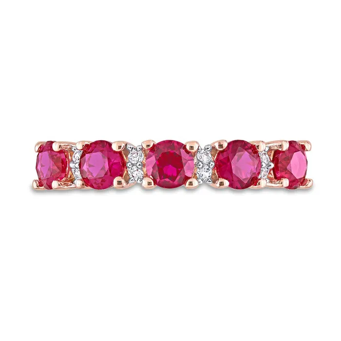 Goldia Rings LabCreated Ruby and White LabCreated Sapphire Five Stone Duo Stackable Band in Sterling Silver with Rose Rhodium Goldia Rings LabCreated Ruby and White LabCreated Sapphire Five Stone Duo Stackable Band in Sterling Silver with Rose Rhodium