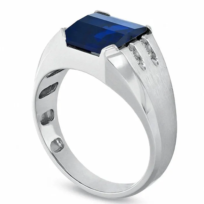 Goldia Rings Mens BarrelCut LabCreated Blue Sapphire and Diamond Accent Ring in Sterling Silver Goldia Rings Mens BarrelCut LabCreated Blue Sapphire and Diamond Accent Ring in Sterling Silver