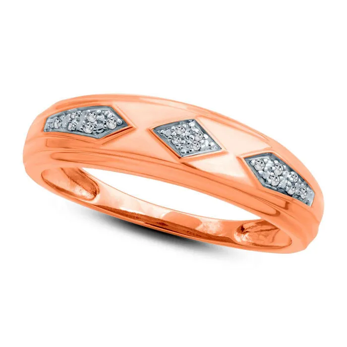 Goldia Rings Mens Natural Diamond Accent Retro Geometric Wedding Band in Solid 10K Rose Gold Goldia Rings Mens Natural Diamond Accent Retro Geometric Wedding Band in Solid 10K Rose Gold