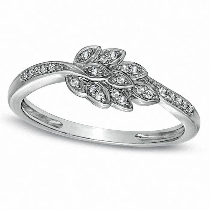 Goldia Rings Natural Diamond Accent Leaves Cluster Ring in Solid 10K White Gold Goldia Rings Natural Diamond Accent Leaves Cluster Ring in Solid 10K White Gold