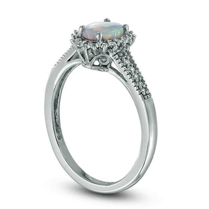 Goldia Rings Oval LabCreated Opal and White Sapphire Starburst Ring in Sterling Silver Goldia Rings Oval LabCreated Opal and White Sapphire Starburst Ring in Sterling Silver