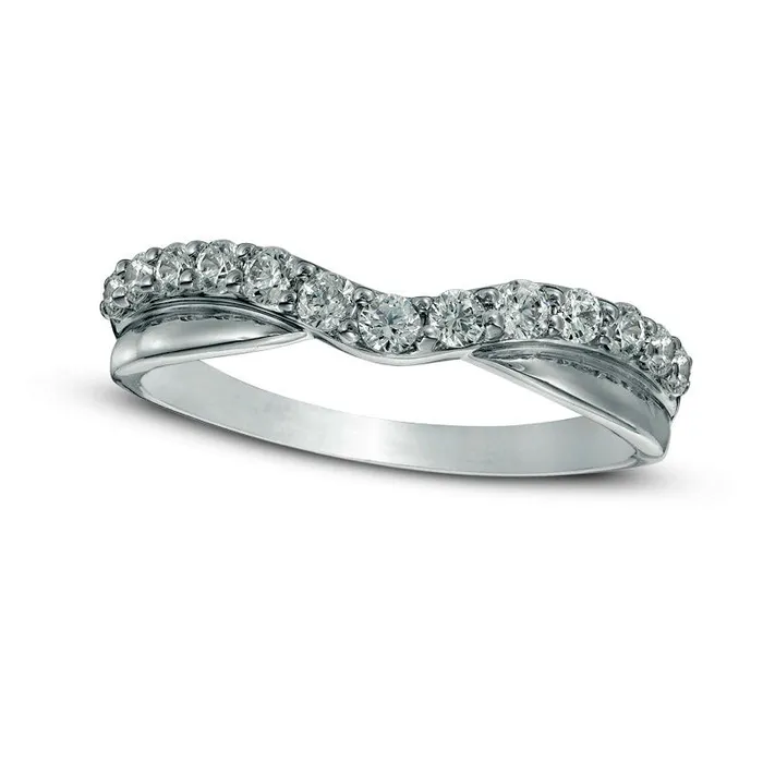 Goldia Rings Previously Owned 038 CT TW Natural Diamond Twist Contour Anniversary Band in Solid 14K White Gold Goldia Rings Previously Owned 038 CT TW Natural Diamond Twist Contour Anniversary Band in Solid 14K White Gold