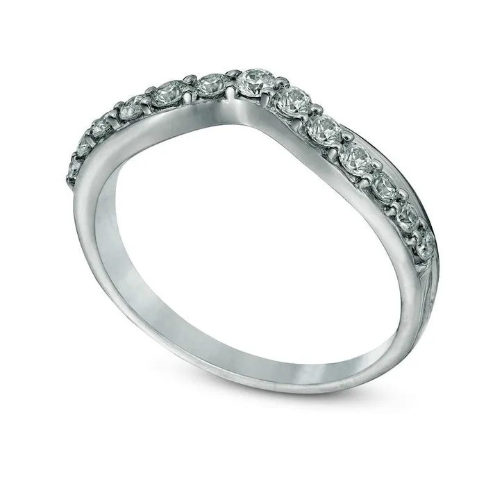 Goldia Rings Previously Owned 038 CT TW Natural Diamond Twist Contour Anniversary Band in Solid 14K White Gold Goldia Rings Previously Owned 038 CT TW Natural Diamond Twist Contour Anniversary Band in Solid 14K White Gold