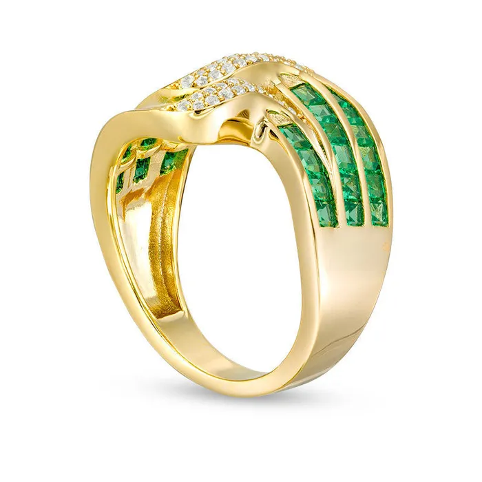 Goldia Rings PrincessCut LabCreated Emerald and White Sapphire MultiRow Wave Ring in Sterling Silver with Solid 14K Gold Plate Goldia Rings PrincessCut LabCreated Emerald and White Sapphire MultiRow Wave Ring in Sterling Silver with Solid 14K Gold Plate
