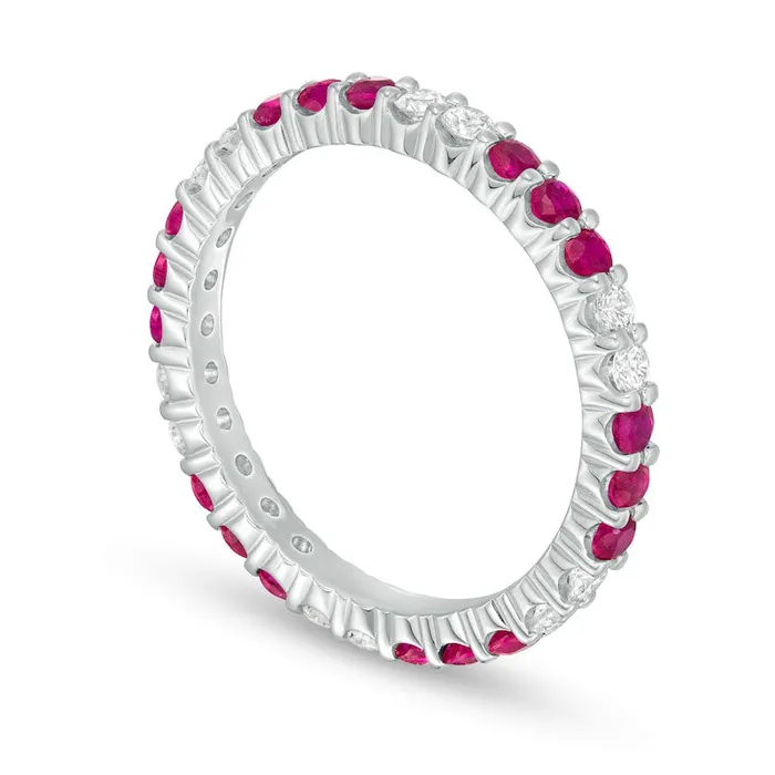 Goldia Rings Ruby and 033 CT TW Natural Diamond Trios Eternity Band in Solid 14K White Gold Goldia Rings Ruby and 033 CT TW Natural Diamond Trios Eternity Band in Solid 14K White Gold