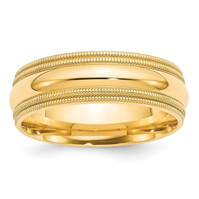 Goldia Rings Solid 10K Yellow Gold 7mm Double Milgrain Comfort Fit MensWomens Wedding Band Ring Size 6