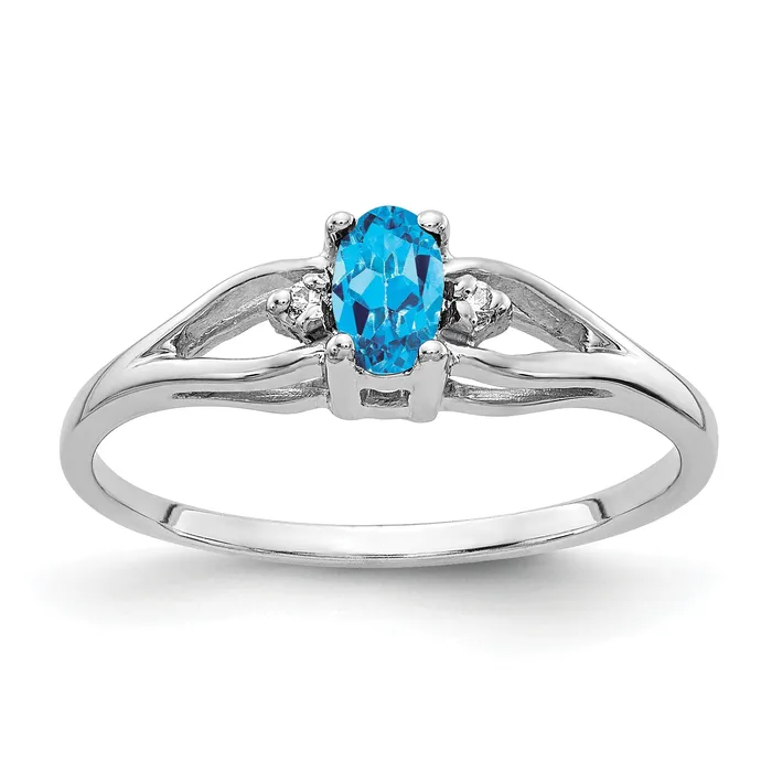 Goldia Rings Solid 14k White Gold 5x3mm Oval Simulated Blue Topaz VS CZ Ring Goldia Rings Solid 14k White Gold 5x3mm Oval Simulated Blue Topaz VS CZ Ring
