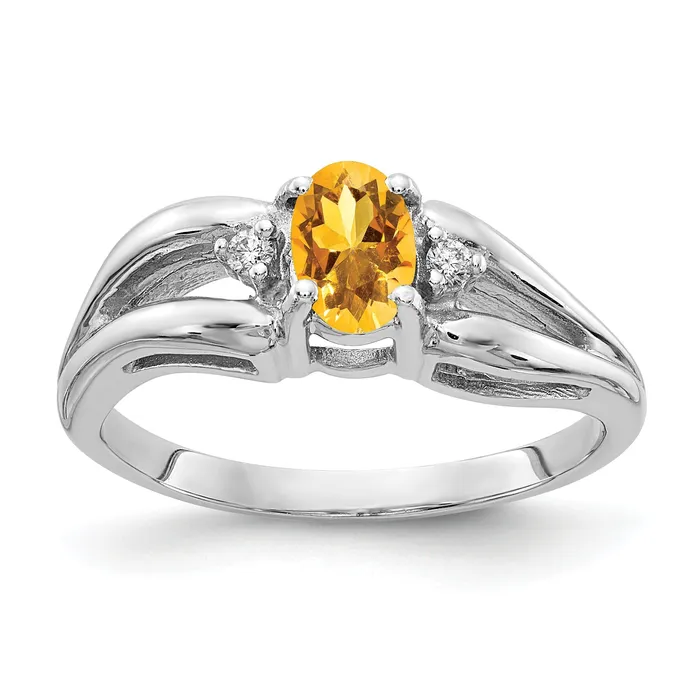 Goldia Rings Solid 14k White Gold 6x4mm Oval Simulated Citrine AAA CZ Ring Goldia Rings Solid 14k White Gold 6x4mm Oval Simulated Citrine AAA CZ Ring
