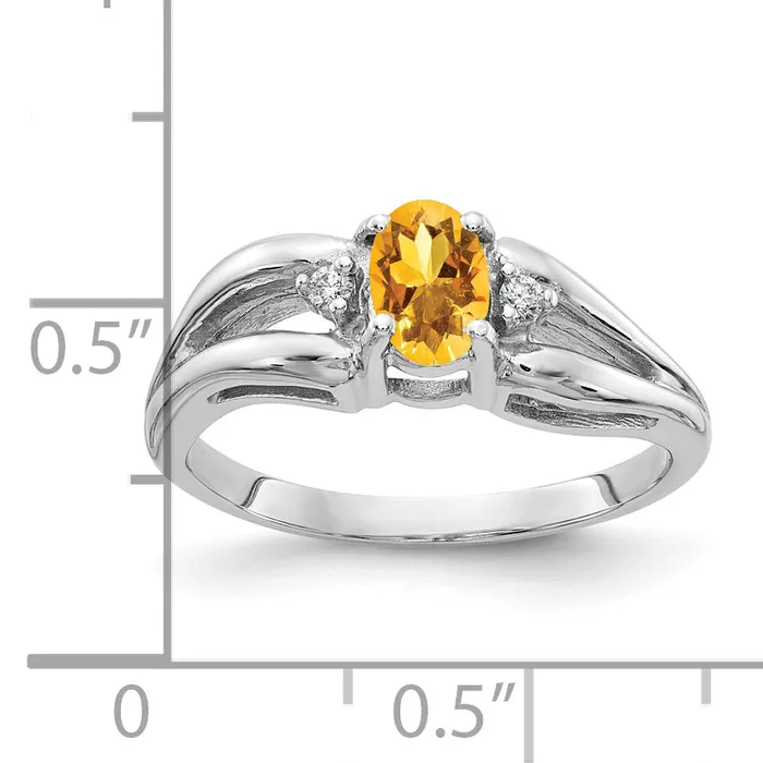 Goldia Rings Solid 14k White Gold 6x4mm Oval Simulated Citrine AAA CZ Ring
