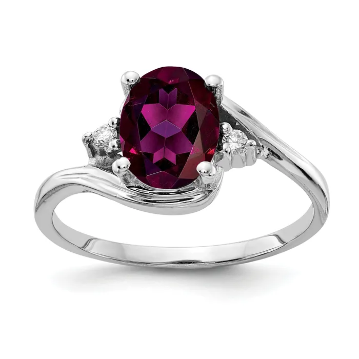 Goldia Rings Solid 14k White Gold 8x6mm Oval Rhodolite Simulated Garnet AA CZ Ring Goldia Rings Solid 14k White Gold 8x6mm Oval Rhodolite Simulated Garnet AA CZ Ring