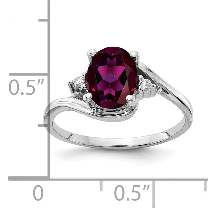 Goldia Rings Solid 14k White Gold 8x6mm Oval Rhodolite Simulated Garnet AA CZ Ring