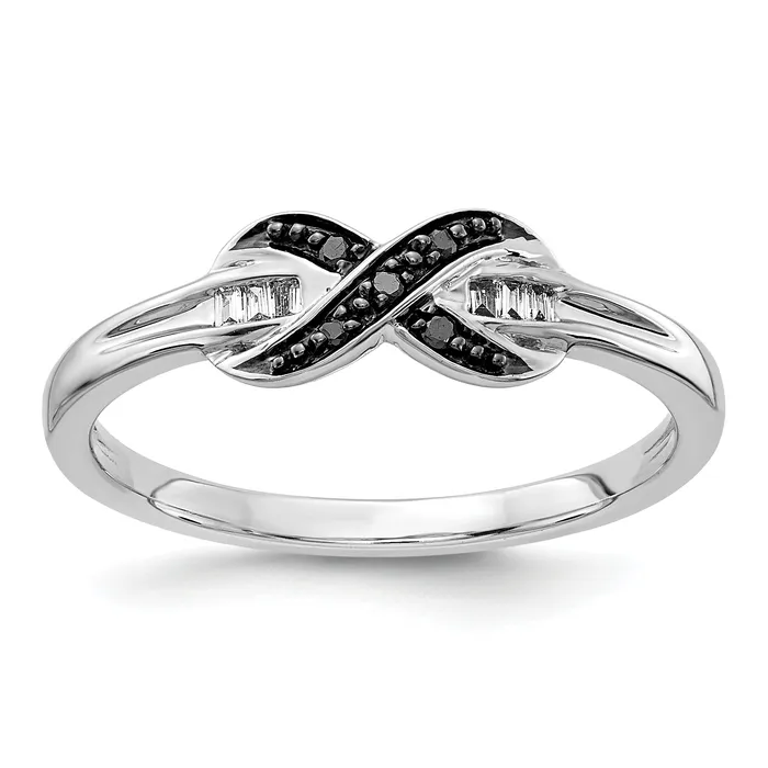 Goldia Rings Solid 14k White Gold BlacK and Simulated CZ XRing