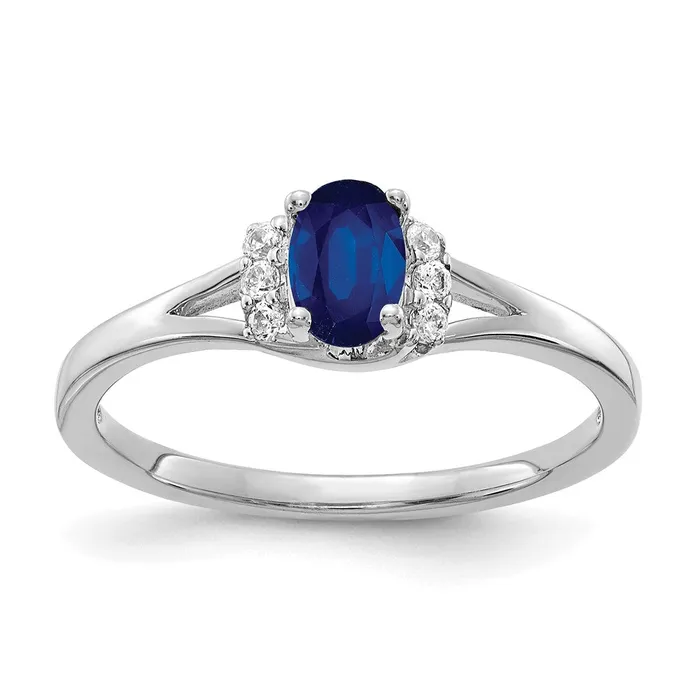 Goldia Rings Solid 14k White Gold Simulated CZ and Oval Sapphire Ring