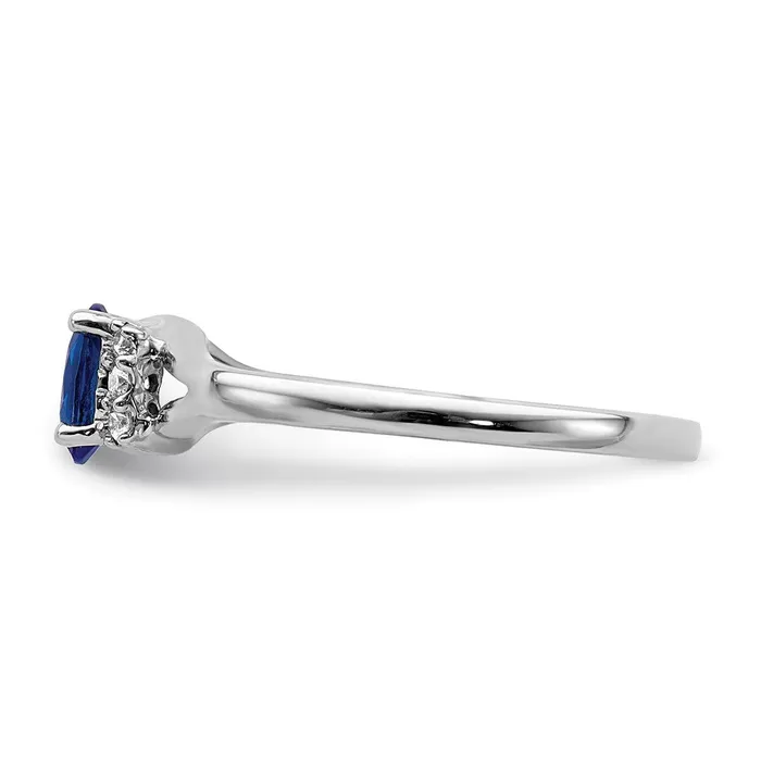 Goldia Rings Solid 14k White Gold Simulated CZ and Oval Sapphire Ring