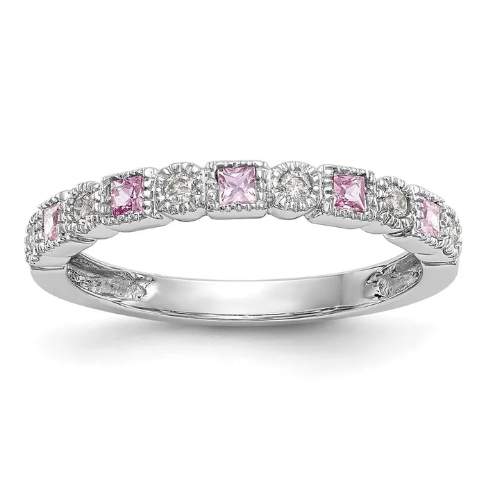 Goldia Rings Solid 14k White Gold Simulated CZ wPinK Sapphire Band
