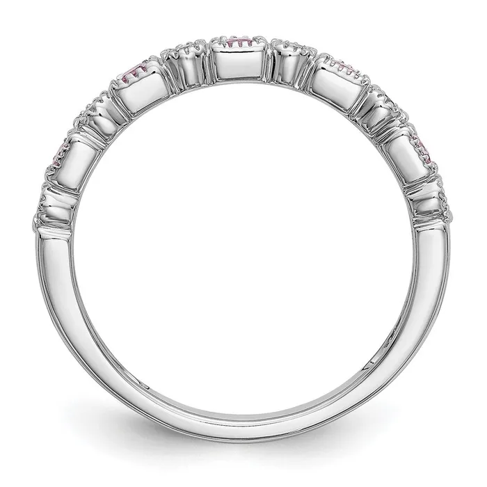Goldia Rings Solid 14k White Gold Simulated CZ wPinK Sapphire Band
