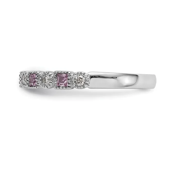 Goldia Rings Solid 14k White Gold Simulated CZ wPinK Sapphire Band
