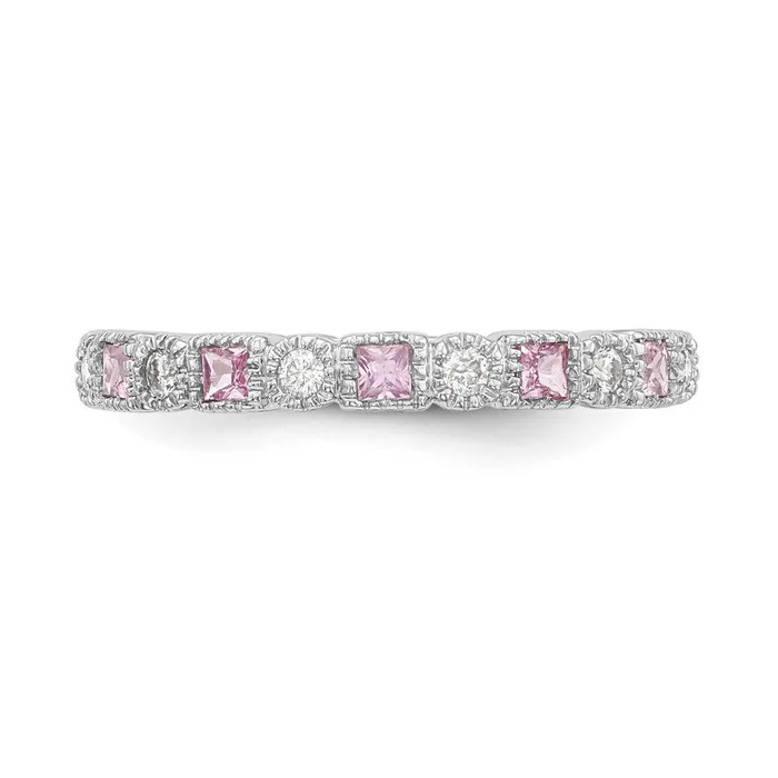 Goldia Rings Solid 14k White Gold Simulated CZ wPinK Sapphire Band