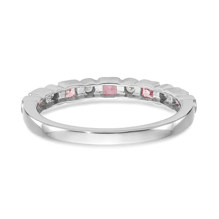Goldia Rings Solid 14k White Gold Simulated CZ wPinK Sapphire Band