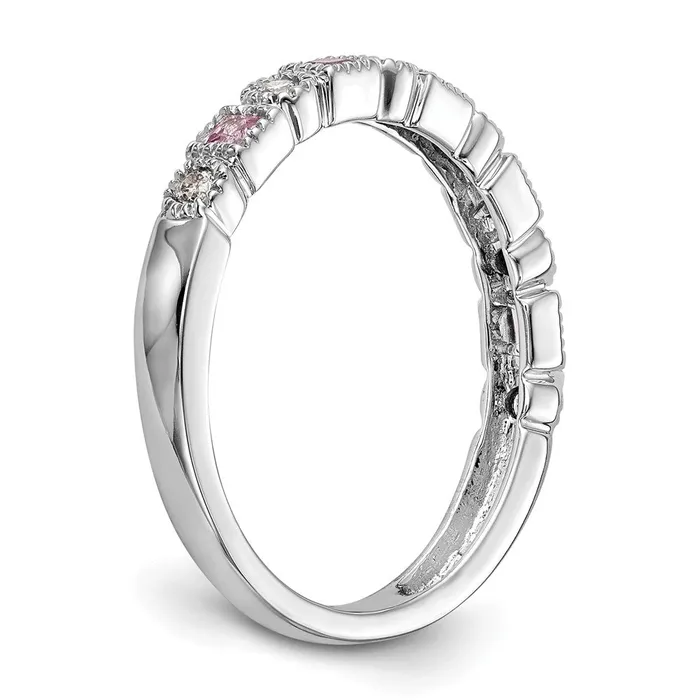 Goldia Rings Solid 14k White Gold Simulated CZ wPinK Sapphire Band