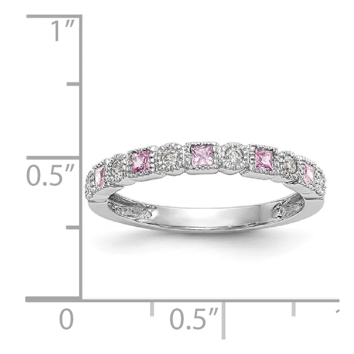Goldia Rings Solid 14k White Gold Simulated CZ wPinK Sapphire Band