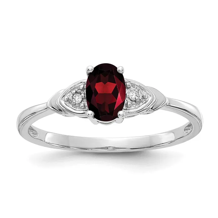 Goldia Rings Solid 14k White Gold Simulated Garnet and CZ Ring