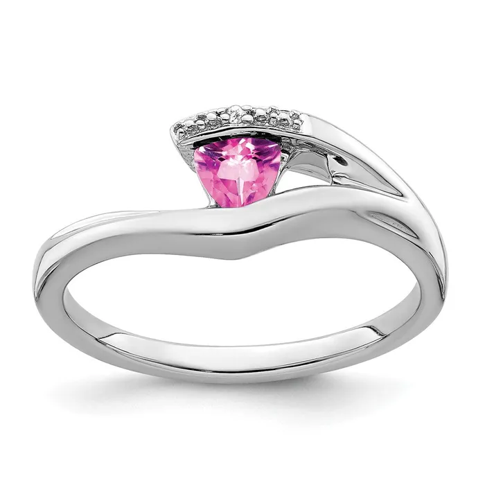 Goldia Rings Solid 14k White Gold Trillion Created PinK Simulated Sapphire and CZ Ring Goldia Rings Solid 14k White Gold Trillion Created PinK Simulated Sapphire and CZ Ring
